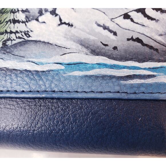 ANUSCHKA Leaping Orca Handpainted Leather Wallet RFID Blocker Protection Blue - Picture 11 of 14